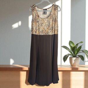 K Studio Sleeveless Plus Dress 18W Animal Print Brown Midi Bold Chic Curve